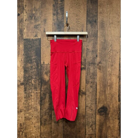 Lululemon Fast Free Crop II *Nulux 19" Dark Red Size 2 EUC - Picture 2 of 5